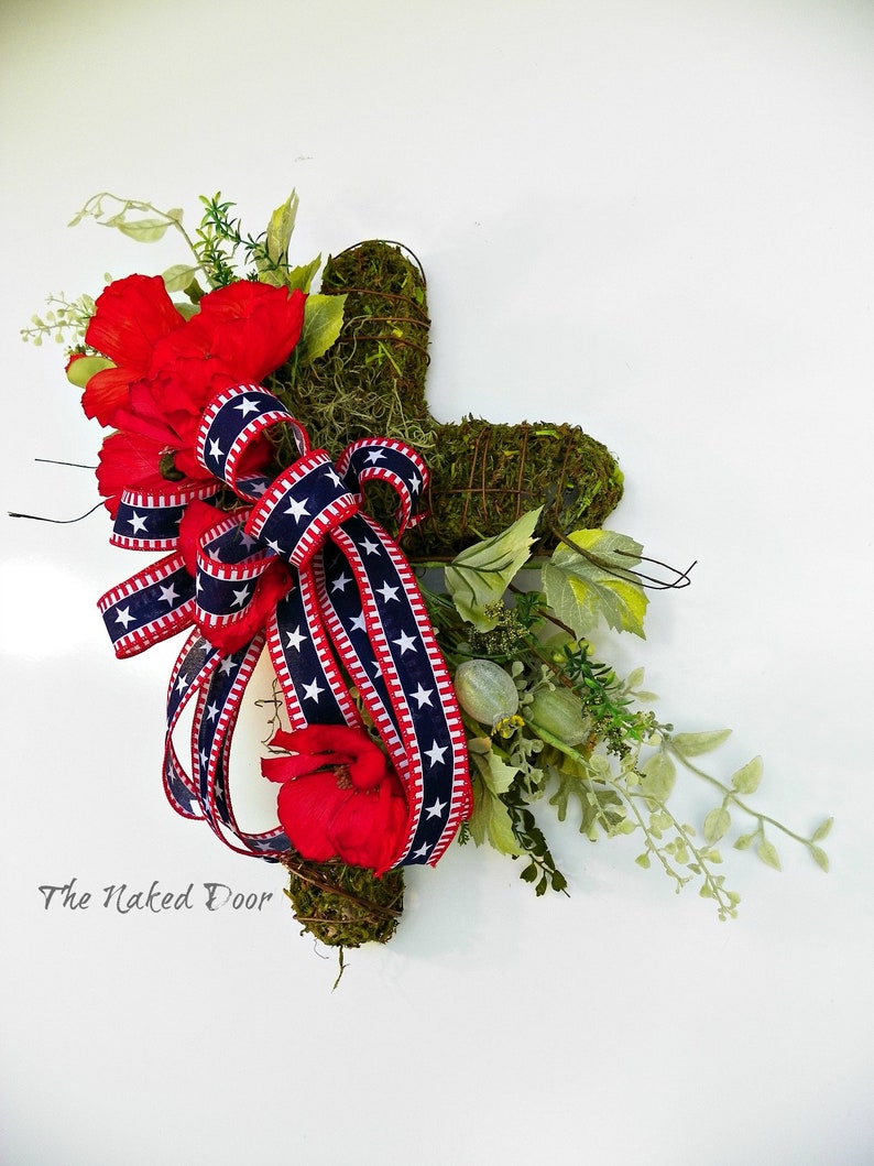 Welcome wreath military decor patriotic everyday decor July 4 Americana Farmhouse wreath cross with poppies Ready to Ship