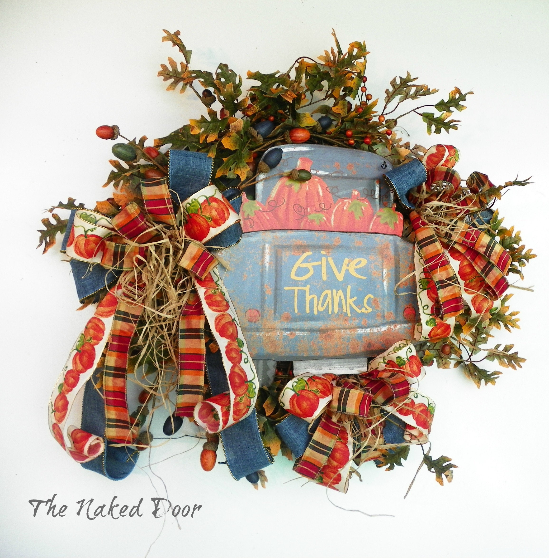 Fall Blue Truck Wreath Country Decor Farmhouse Door Hanger Etsy