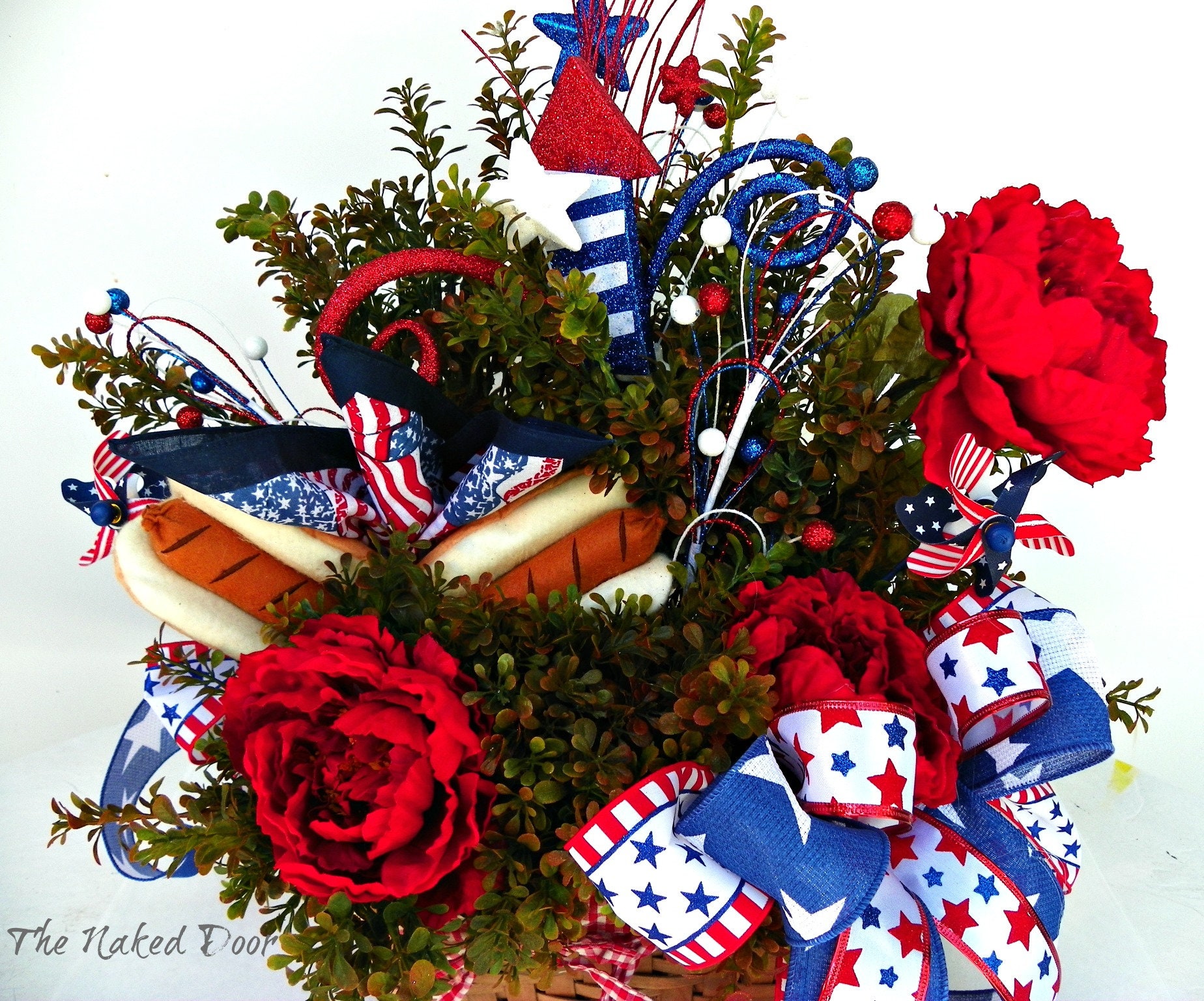 July 4th Picnic Basket Centerpiece With Red Peonies and Etsy