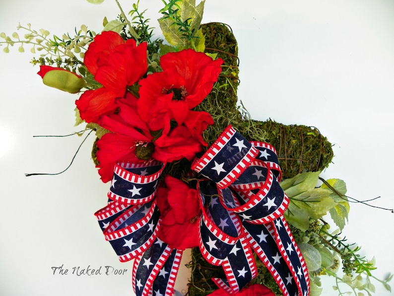Welcome wreath military decor patriotic everyday decor July 4 Americana Farmhouse wreath cross with poppies Ready to Ship