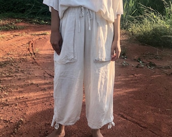 Handmade Hemp Pants / Organic Hemp / Custom Clothing / Boho Hipster / India / Mother Daughter / Off-White / Eco-Friendly / Summer & Spring