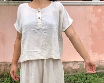 Handmade Hemp Top / Organic Hemp / Custom Clothing / Boho Hipster /Sleepwear / Nightwear / Pyjama Top / Off White / Charm / Travel / Flow