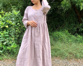 Handmade Linen Dress / Organic Linen / Maternity Wear / Lavender Pink / Chic / Spring Summer / Nature / Goddess / Travel / Slow Fashion