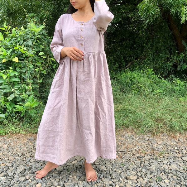 Handmade Linen Dress / Organic Linen / Maternity Wear / Lavender Pink / Chic / Spring Summer / Nature / Goddess / Travel / Slow Fashion