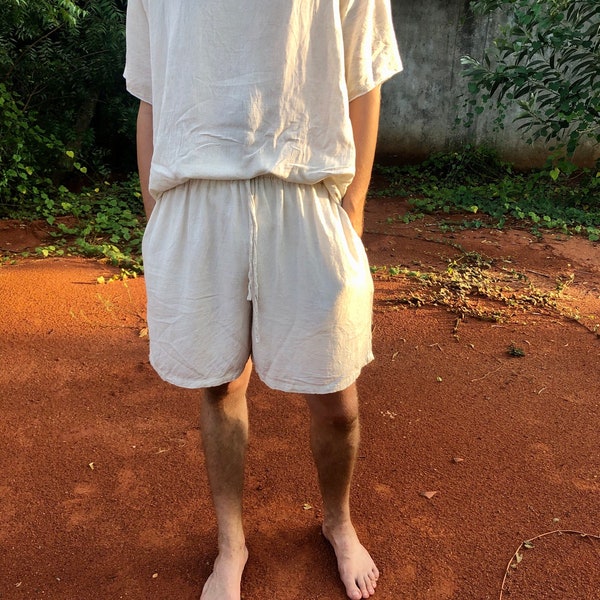 Handmade Hemp Shorts / Organic Hemp / Custom Clothing / Boho Hipster / India / Off-White / Yoga Meditation Tai Chi / Unisex / Eco-Friendly