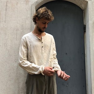 Handmade Henley / Organic Linen / Boho Hipster / Custom Clothing / Unisex / Slow Fashion / Eco-Friendly / Viking / Folk / Irish / Scottish