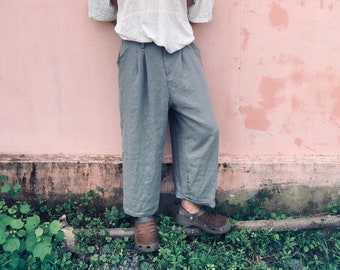 Handmade Linen Pants / Organic Linen / Custom Clothing / Slate Trousers / Slacks / India / Travel / Boho Hipster / Formal / Unisex