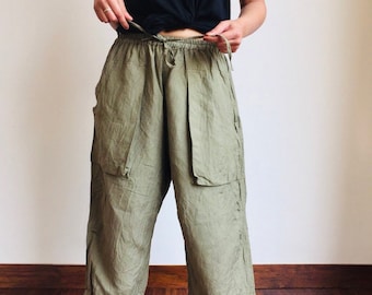 Handmade Linen Pants // Safari Cargo Style / Organic Linen & Cotton / Boho Hipster / Custom Clothing / Travel / Explore / Summer / Spring