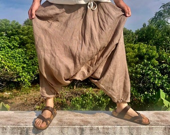 Handmade Harem Pants / Organic Linen & Cotton / Boho Hipster / Custom Clothing / Yoga / Martial Arts / Meditation / Unisex / Ali Baba