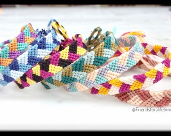 Multicolored Braided Chevron Friendship Bracelets: Handmade Cotton Knotted Diagonal Striped Boho Chic Bracelet