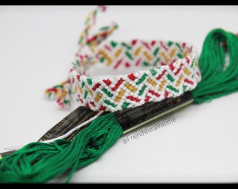 Christmas Colored Striped Friendship Bracelet: Boho Chic Red Green Gold White Macrame Wristband, Ready to Ship