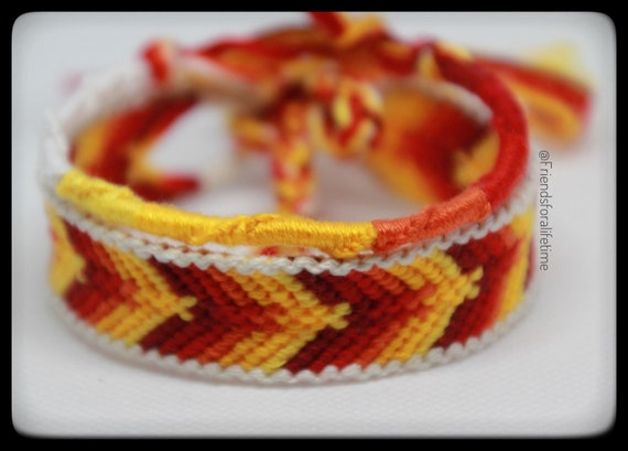 Set of 2 Vibrant Colored Friendship Bracelets Ready to Ship Red Yellow Orange White Cotton Knotted Chevron Spiral Bracelets Etsy Canada