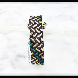 Thick Ombré Gradient Zigzag Friendship Bracelet,  Green Yellow Black White Cotton Knotted Bracelet Ready to Ship