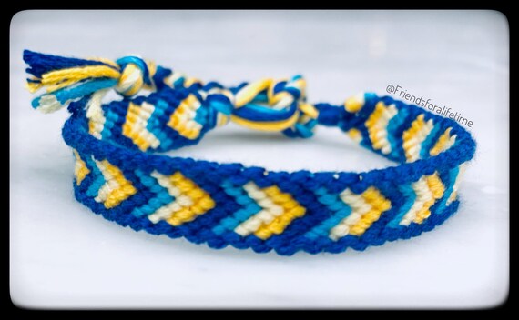 Beach Inspired Chevron Friendship Bracelet Handmade Cotton Knotted Navy Blue Yellow Orange Surfer Girl Chic Ready to Ship Etsy