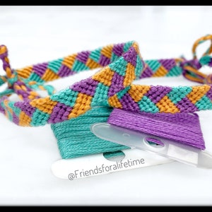 Set of 2 Braided Chevron Friendship Bracelets: Handmade Cotton Knotted Orange Teal Purple, Birthday Party Favors, Ready to Ship