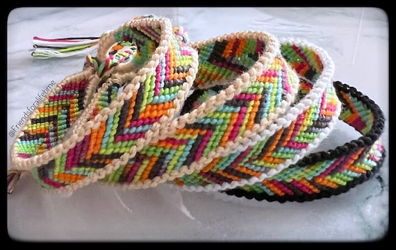 Bordered Rainbow Chevron Friendship Bracelets: Handmade Cotton