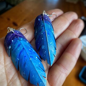 Bule Galaxy Bike inner tube Up-cycled vegan feather Earrings