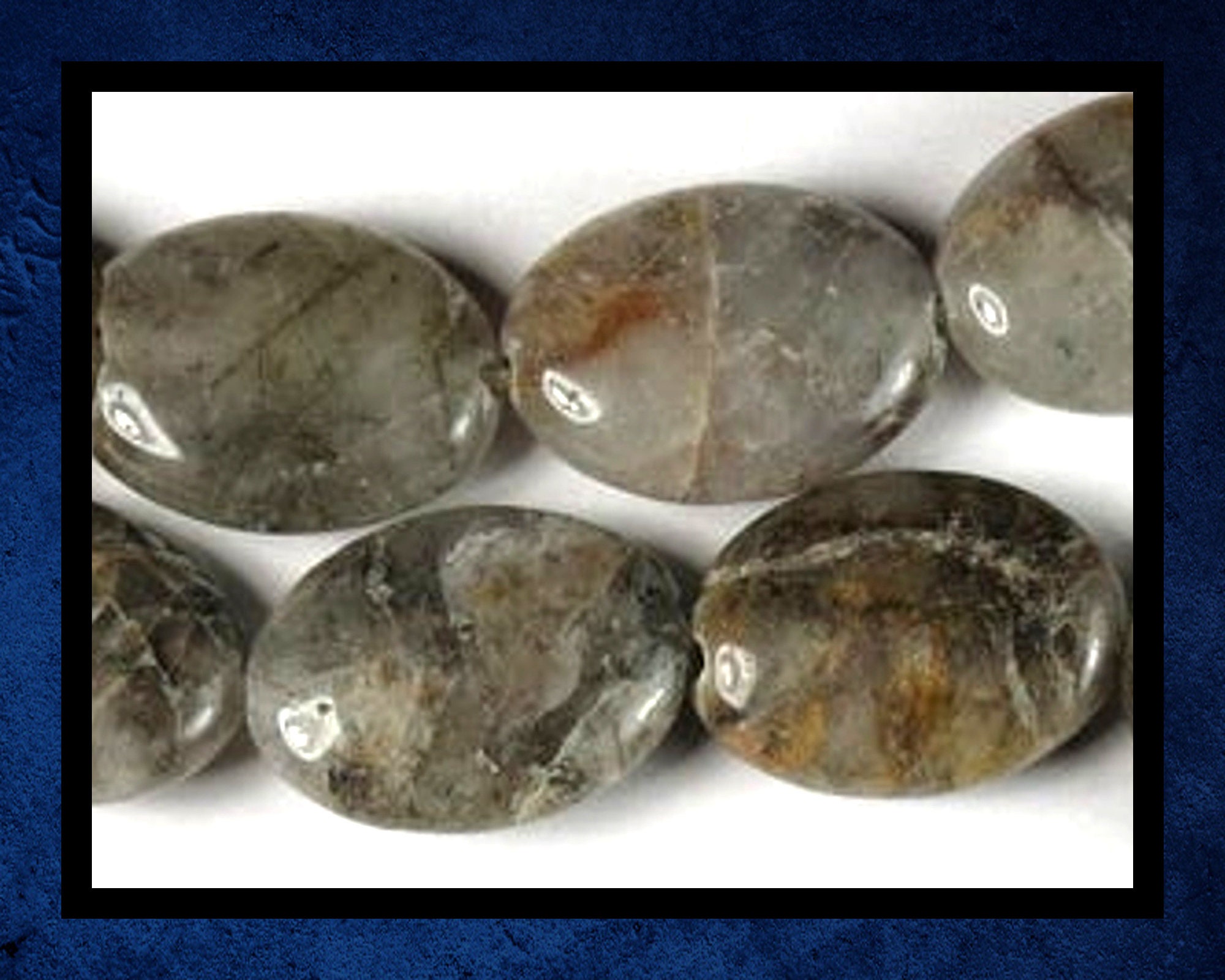 Agate, Gray Green 15 Strand of 14x20mm Flat Puffed Oval Gemstone Bead