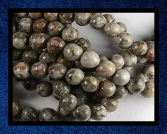 Approx 72 Beads 15/" Strand Grey Marble Smooth Round Beads 6mm
