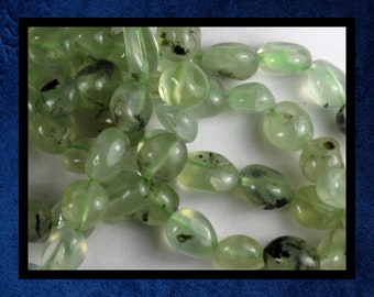 Prehnite - 16" strand of 6x8mm smooth pebble. Natural green gemstone beads.  #PRHN-004