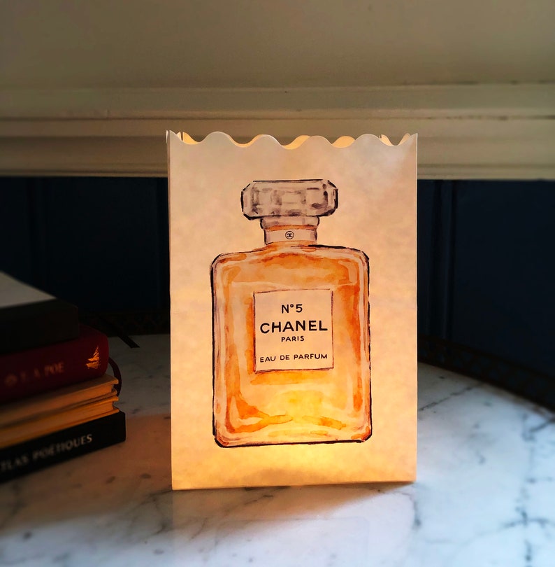 Candle bag with Chanel perfume illustration Paper lantern Etsy