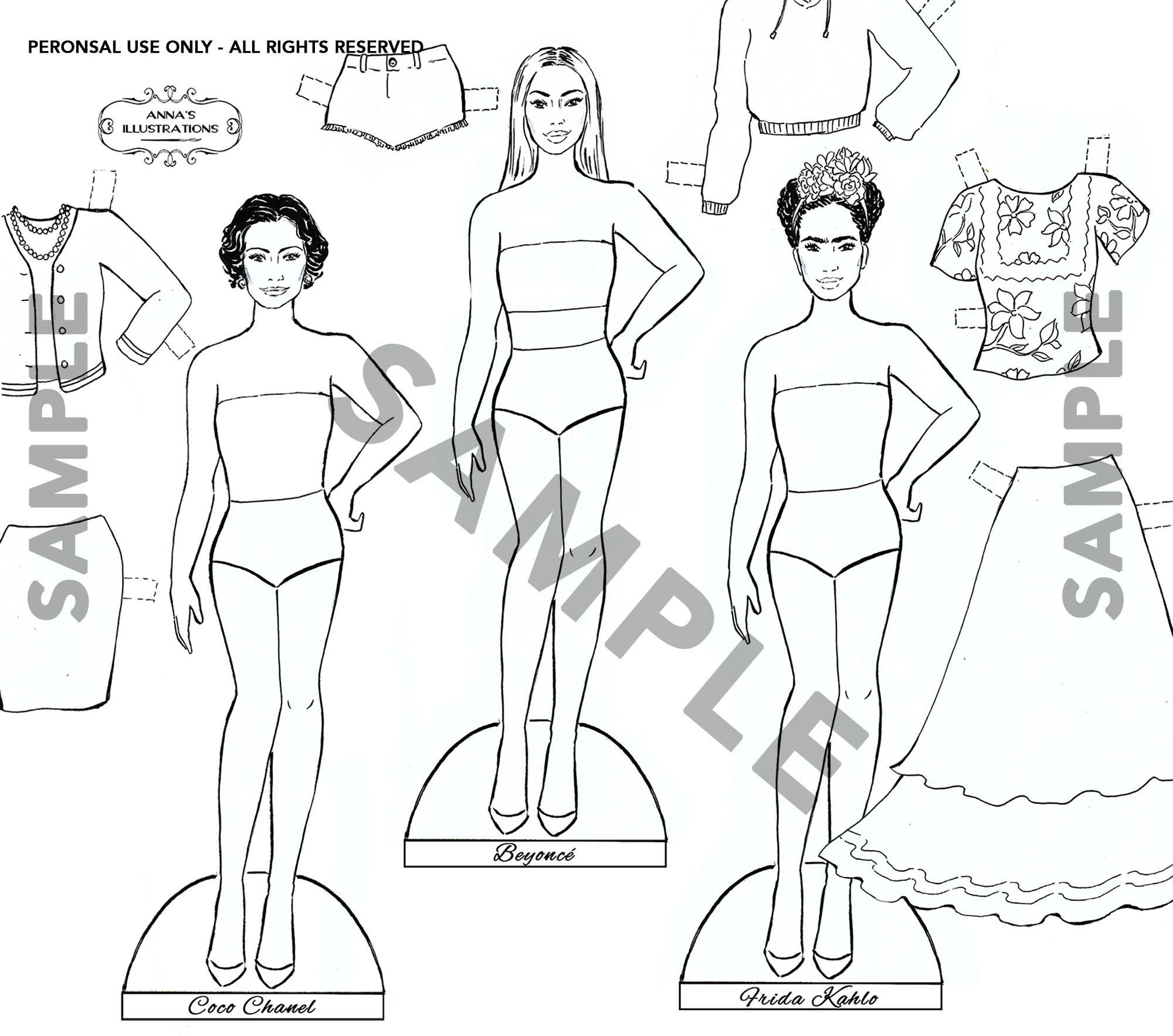 Paper Doll Set: Coco Chanel Beyoncé Frida Kahlo Coloring -  Denmark