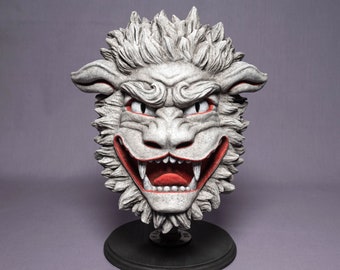 Komainu Lion-Dog Mask with Stone Texture - Handmade - For cosplay or display