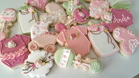 vintage baby shower cookies heart cookies lace cookies girl etsy