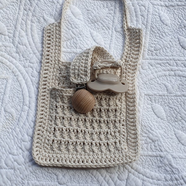 Baby bib with dummy chain and pouch, new unique design