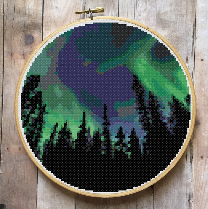 Northern Lights Cross Stitch Pattern Landscape Modern | Etsy