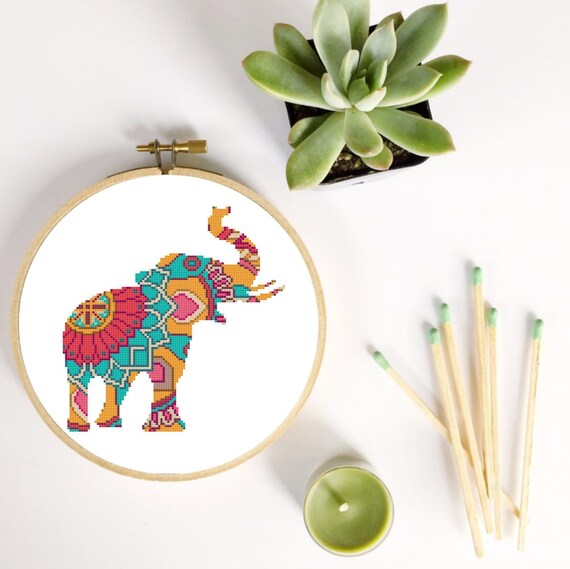 Cross Stitch Pattern Modern Mandala Elephant Animal Sampler Etsy