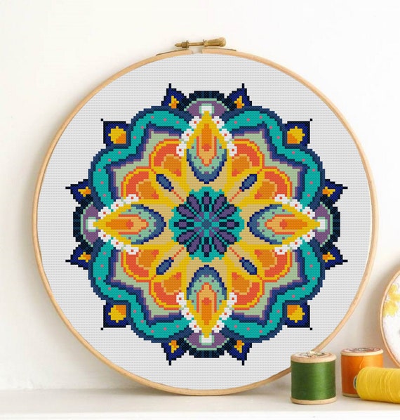 Mandala Cross Stitch Pattern Modern Tapestry Abstract | Etsy