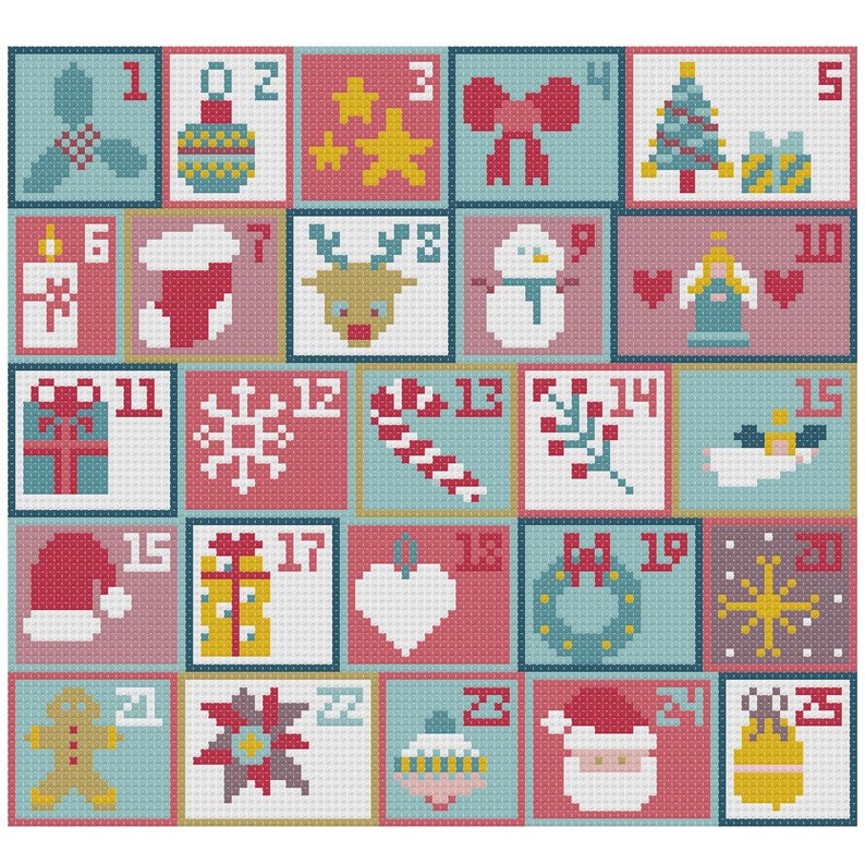 Cross Stitch Pattern Modern Christmas Advent Calendar Sampler Etsy