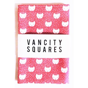 Red Cats - Red Pocket Square with White Cats Print.