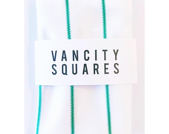 Green Stripe - Handmade White Pocket Square with Green Stripes