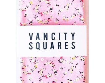 Cherry Blossom - Pink Pocket Square with Yellow Floral Print.