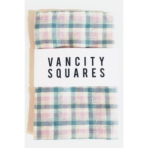 Cuadros vichy rosas: pañuelo de bolsillo rosa con estampado de cuadros vichy verdes.
