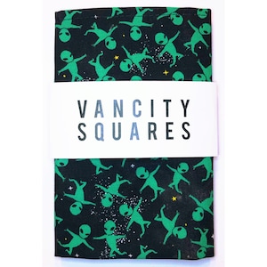 Alien Invasion - Black Pocket Square with Green Alien Print.