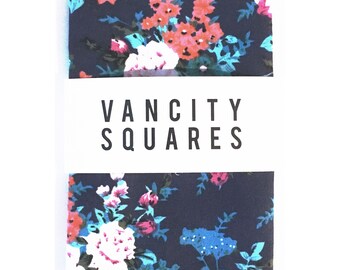 Midnight Garden - Blue Pocket Square with Floral Print.