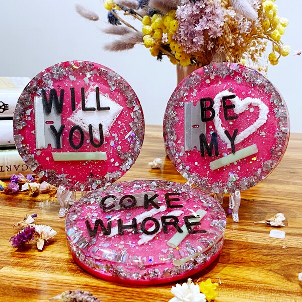 Coke Whore Gift - Cocaine Coaster Set * Funny Valentines Day * Coffee Table Art * Conversation Starter - Drug Decor - Cute Romantic Gift