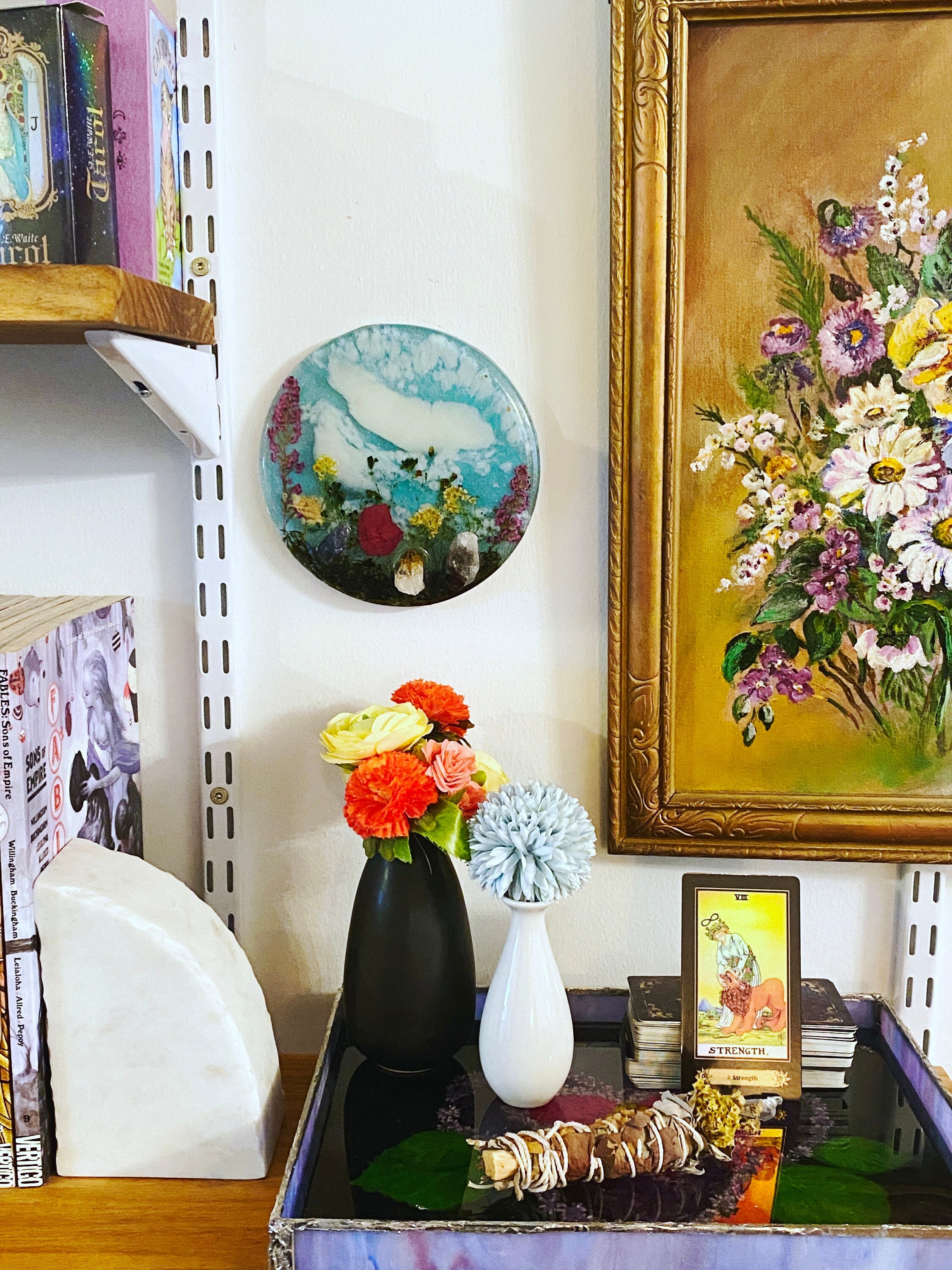 3D Cottagecore Room - Healing Wall Art - Citrine Crystals - Pressed Flowers Art - Resin Home Accents - Danish Pastel  - Sun Room Decorations