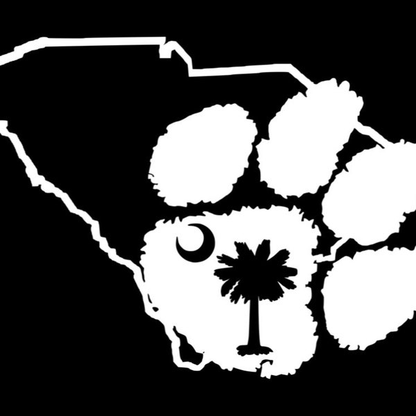 Clemson Paw with South Carolina Outline and Palmetto Tree Decal