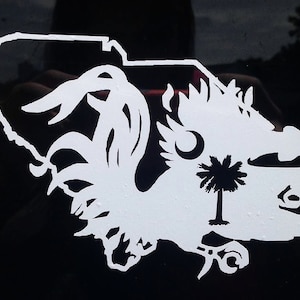 USC Gamecock with South Carolina State Outline and Palmetto Tree 8x12
