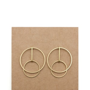 circular contours. 30mm handmade brass and stainless steel stud earrings