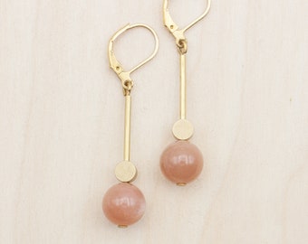 Sunstone balls - 5 cm long earrings with semi-precious stone balls