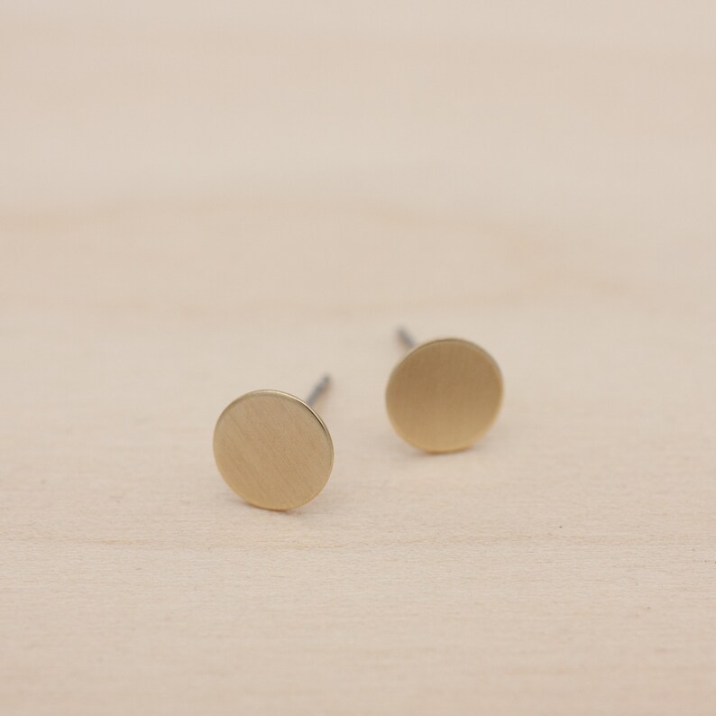 Mini circles 8 mm hand soldered brass and stainless steel stud earrings image 4