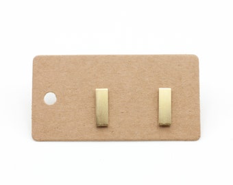 Small rectangles. 12 mm long handmade brass and stainless steel stud earrings