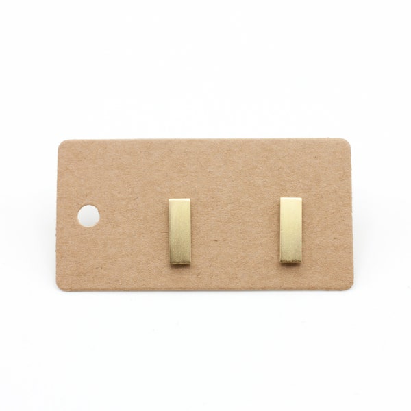 Small rectangles. 12 mm long handmade brass and stainless steel stud earrings