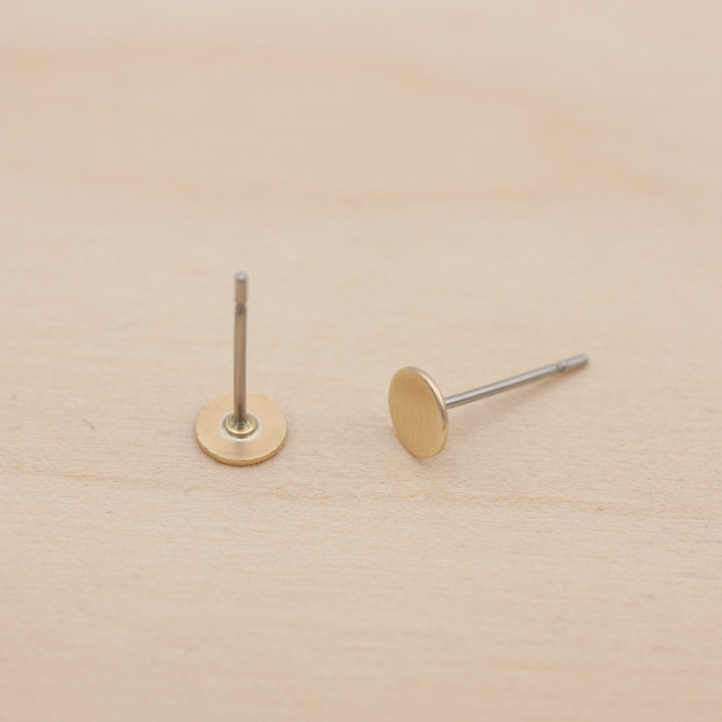 Microcircles 5 mm hand-soldered brass and stainless steel stud earrings image 5