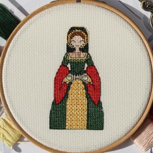 Anne Boleyn Cross Stitch Pattern, Tudor Costume, Henry VIII, Historical, King, Queen, Home Decor, Embroidery Design, British Royalty, Gift